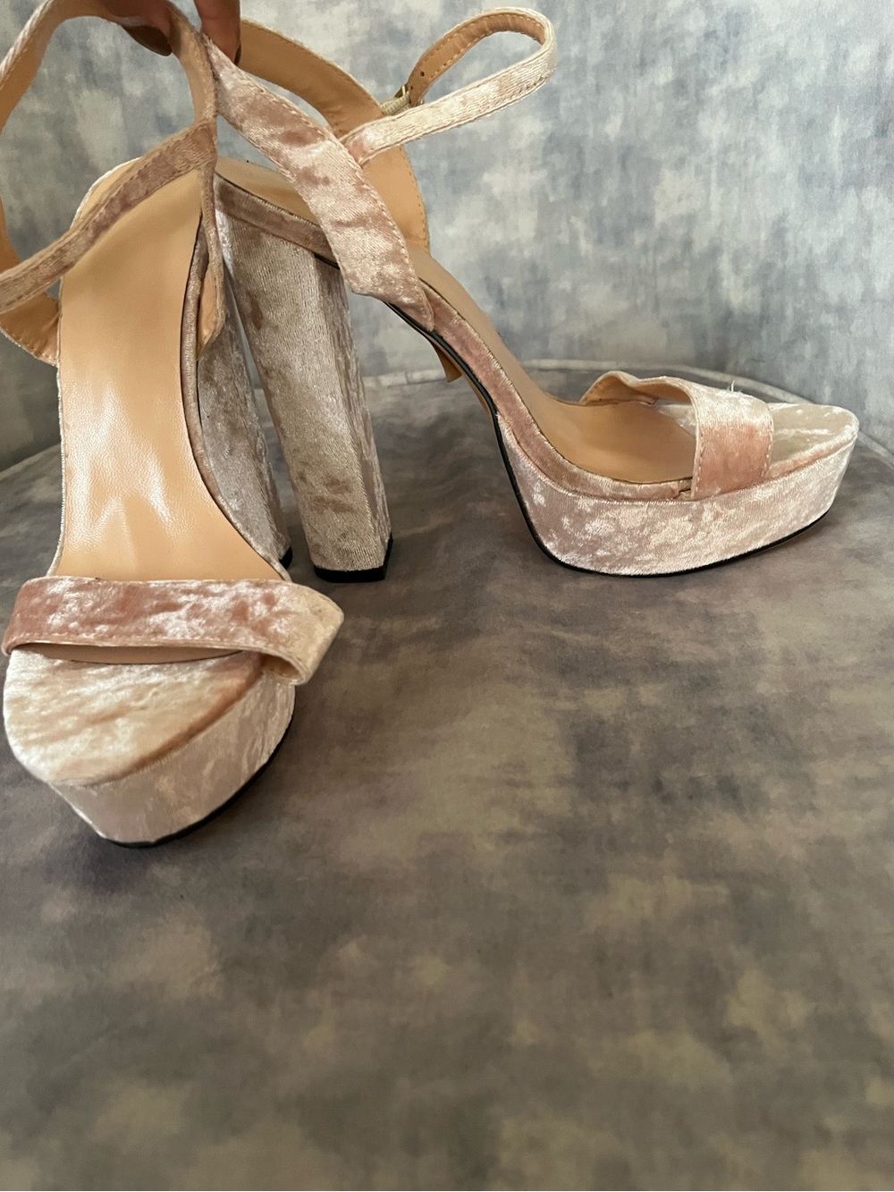 BN Velvet Platform Heeled Sandals in Blush Taupe - Women